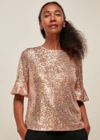 WHISTLES SADA SEQUIN TOP / fluted short sleeve sequinned tops