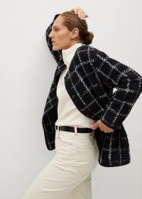 MANGO Copito check tweed jacket / textured black and white checked jackets / large monochrome checks
