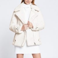 River Island Cream faux fur aviator jacket ~ luxe style winter jackets