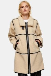 TOPSHOP Cream Jacket With Black PU Piping ~ textured winter jackets