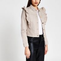 RIVER ISLAND Cream long sleeve frill denim jacket ~ ruffle detail jackets