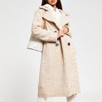 RIVER ISLAND Cream shearling long line coat ~ textured winter coats ~ luxe style outerwear