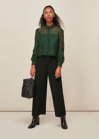 WHISTLES ANIMAL LACE SHIRT DARK GREEN / semi sheer shirts