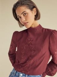 REFORMATION Emme Top in Plum ~ rich autumn / winter colours ~ victorian inspired tops ~ feminine high neck blouses