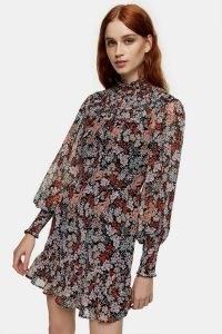 TOPSHOP Floral Print Yoke Ruched Mini Dress – florals – flower printed dresses