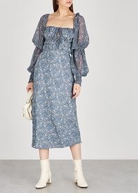 FREE PEOPLE Aglow floral-print midi dress in blue / open back dresses