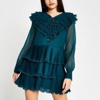 RIVER ISLAND Green long sleeve ruffle mini dress ~ romantic ruffles ~ tiered dresses