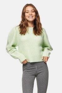 TOPSHOP Green Pleated Sleeve Cropped Knitted Jumper ~ volume sleeved jumpers