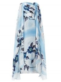 RODARTE Hand-painted floral silk gown – luxury blue printed gowns – bold florals