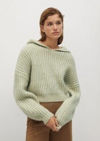 MANGO Hooded knit sweater Pastel Green ~ drop shoulder jumpers