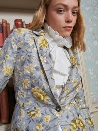 sister jane Domestic Jacquard Fitted Blazer / printed blue and yellow floral blazers / feminine single breasted jackets