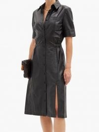 ALTUZARRA Kura leather shirt dress ~ LBD ~ short sleeve dresses ~ slit detail hemline