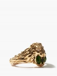 GUCCI Lion-head diamond, 18kt gold & diopside ring / animal themed jewellery / green stone rings / lions