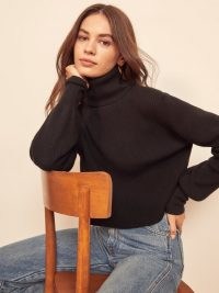 REFORMATION Luisa Cropped Cashmere Sweater ~ black high neck sweaters