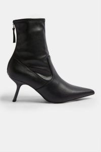 TOPSHOP MEMO Black Point Sock Boots ~ angled heel pointy tow boot