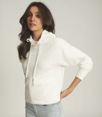 REISS MERCY FABRIC MIX HOODIE WHITE / weekend casual tops / pullover hoodies