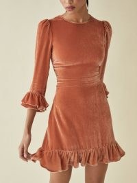 Reformation Mountain Dress in Salmon | ruffle trim puff sleeve dresses