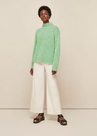 WHISTLES ERICA FLECKED FUNNEL NECK KNIT ~ green boxy jumper