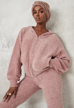 Missguided pink co ord chenille knit hoodie | knitted hoodies