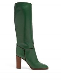 VICTORIA BECKHAM Piped knee-high leather boots in forest green