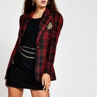 RIVER ISLAND Red tartan print badged blazer ~ checked blazers ~ check jackets