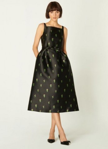 L.K. BENNETT ROSALIND BLACK FLORAL JACQUARD DRESS / vintage style occasion dresses / fit and flare LBD