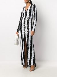 ROTATE sequin-embellished striped maxi dress – glamorous monochrome stripes – evening glamour – sparkling occasion dresses