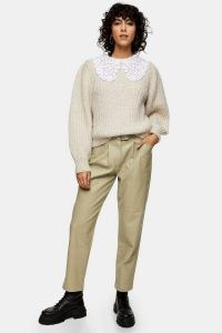 TOPSHOP Sage Crocodile PU Belted Peg Trousers ~ faux leather croc effect pants