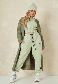 MISSGUIDED sage quilted missguided 90s oversized joggers ~ green jogging bottoms