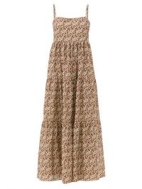 MATTEAU Scoop-back floral-print cotton maxi dress / brown tiered skinny strap dresses