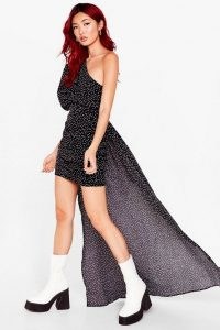 NASTY GAL Spot One Shoulder Train Dress