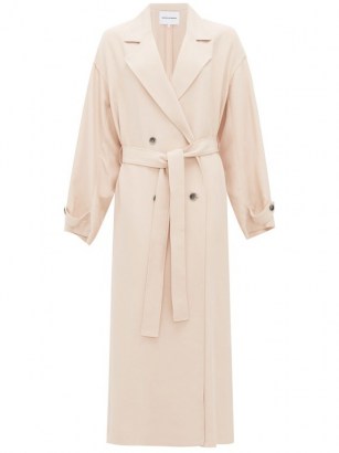 MICHELLE WAUGH The Jany double-breasted belted trench coat dusty pink ~ self tie coats ~ chic outerwear