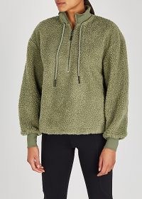 VARLEY Berea half-zip faux shearling sweatshirt ~ green textured sweatshirts