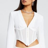 River Island White long sleeve corset mesh top | fitted crop tops | going out fashion