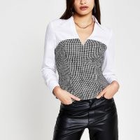 River Island White long sleeve shirt with boucle bodice | fitted shirts