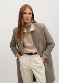 MANGO Blacky wool double-breasted coat in coffe / smart midi length coats
