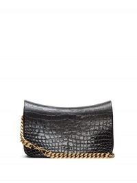 SAINT LAURENT YSL-plaque crocodile-effect leather shoulder bag / black croc embossed bags