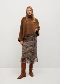 MANGO RANCHO Checked fringed skirt / brown check print skirts