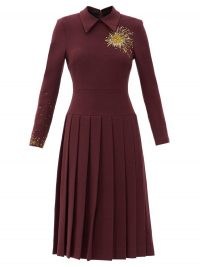 DUNCAN Alchemist Bleeding Heart beaded wool-blend dress ~ pleated drop waist dresses ~ burgundy winter clothing