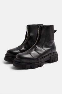 TOPSHOP ARCHIE Black Leather Chunky Zip Boots