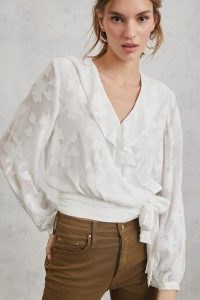 ANTHROPOLOGIE Milena Burnout Velvet Wrap Blouse – feminine blouses