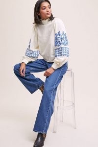 Meadows Tansy Embroidered Blouse / high neck volume sleeve floral blouses