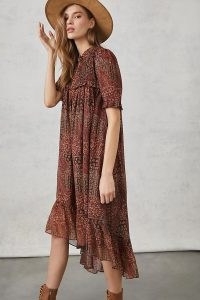 Shruti Sancheti Leona Smocked Maxi Dress / floral asymmetric hem dresses / floaty vintage style dresses