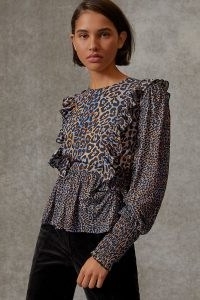 Bl-nk Moira Ruffled Peplum Top / animal print ruffle detail tops