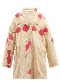 BY WALID Basma vintage silk piano-shawl coat / floral embroidered coats