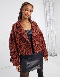 BB Dakota leopard brushed jacquard jacket in rust ~ animal print winter jackets