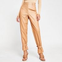 River Island Beige faux leather cuff high waist trousers