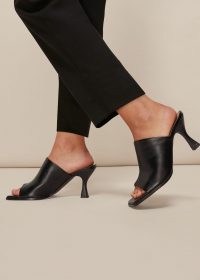 WHISTLES AERIN SQUARE TOE MULE / black flared heel mules / squared off toe shoes