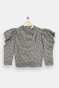 Topshop Black And White Star Print Cowl Neck Blouse | puff sleeve blouses