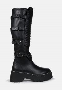 MISSGUIDED black calf high padded buckle chunky boots – multi buckled boot